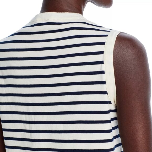 88$ Kule Striped Contrast Trim Crew Neck Tank Top Sleeveless Size XS Ivory Navy - Picture 4 of 4
